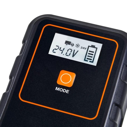 OSRAM BATTERYcharge 908 nabíjačka autobatérie 12V 24V detail LCD displeja a tlačidla mode