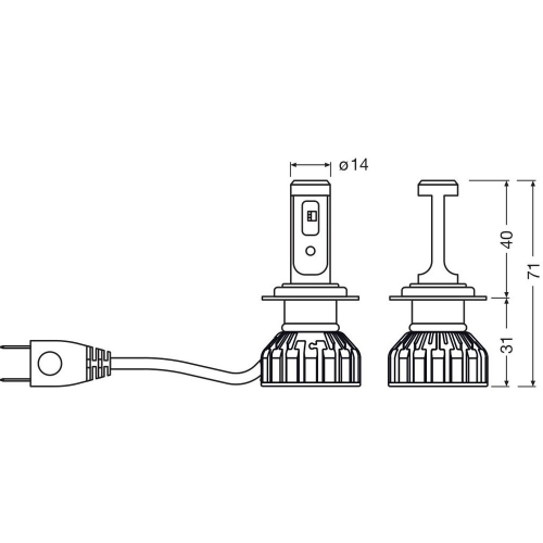 OSRAM NIGHT BREAKER LED SMART H7 LED autožiarovka technický nákres a rozmery