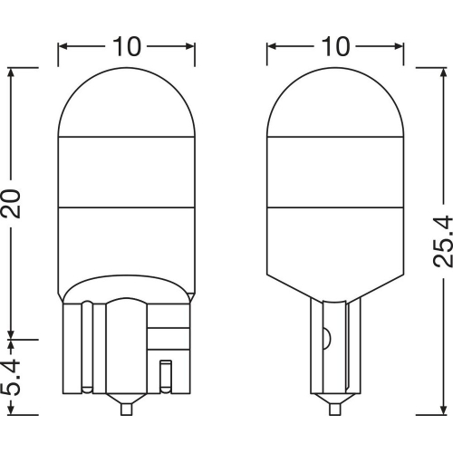 OSRAM W5W NIGHT BREAKER LED T10 technický nákres a rozmery žiarovky