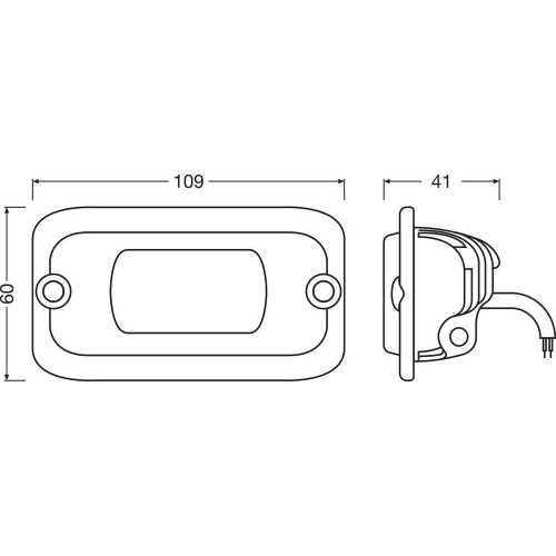 Rozmerový nákres OSRAM Flush Mount WL VX100-FL, zapustené LED pracovné svetlo s rozmermi 109 × 60 × 41 mm