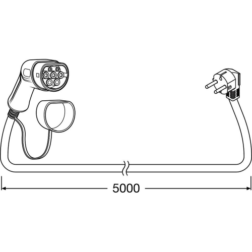 Technický nákres nabíjacieho kábla OSRAM BATTERYcharge 7PIN PORTABLE Type 2 s dĺžkou 5 metrov