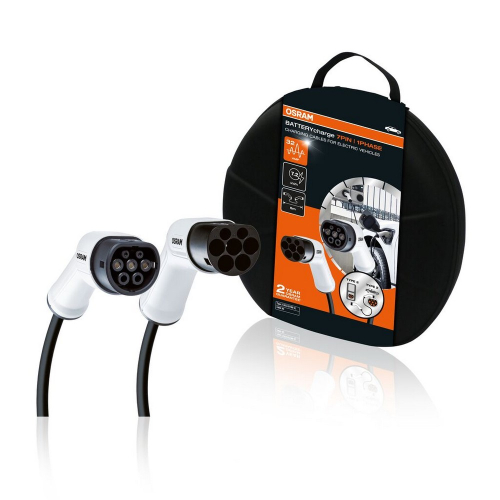 Nabíjecí kabel pro elektromobily OSRAM BATTERYcharge 7PIN 3PHASE 16A Type 2 s úložným pouzdrem a konektory Type 2