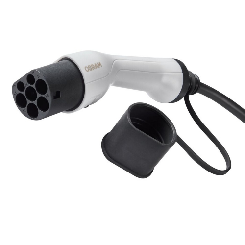 Detail konektoru nabíjecího kabelu OSRAM Type 2 s ochrannou krytkou pro bezpečné skladování