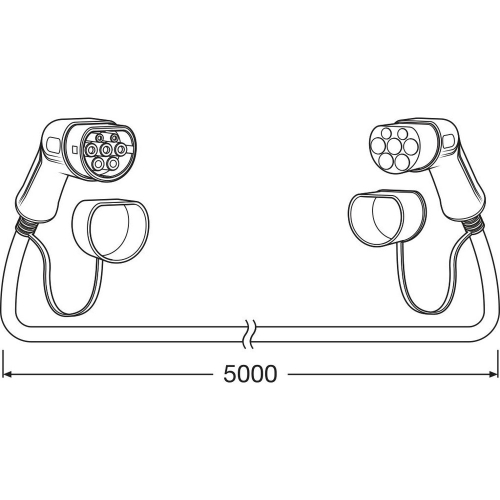 Technický nákres nabíjecího kabelu OSRAM BATTERYcharge 7PIN 3PHASE Type 2 o délce 5 m