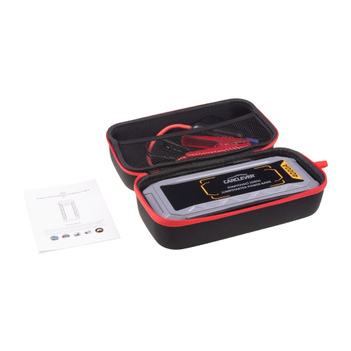 Štartovací zdroj CARCLEVER uložený v ochrannom puzdre s kompletným balením