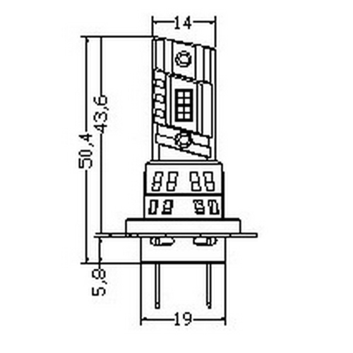 LED autožiarovka H7 GC-7035 technický nákres rozmery ø 19 mm dĺžka 50,4 mm
