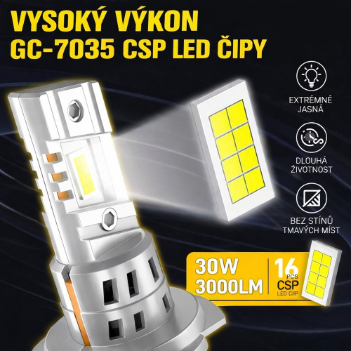 LED autožiarovka H7 GC-7035 CSP LED čipy vysoký výkon 3 000 lm svietiaci lúč biela farba svetla