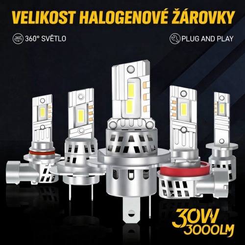 Mini LED autožiarovky H7 GC-7035 porovnanie veľkostí rôzne typy pätíc plug and play 360° svetlo
