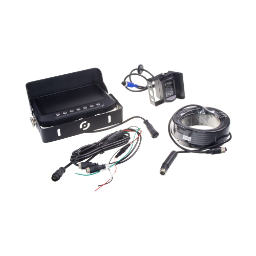 AHD kamerový systém – obsah balenia: monitor, kamera, 15 m 4-PIN kábel a napájacia kabeláž