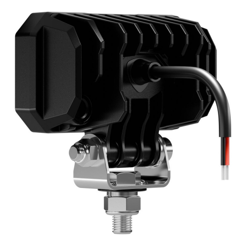 Pracovný svetlomet OSRAM LEDriving Rect VX100-WD – bočný pohľad, hliníkové rebrovanie, voľné vodiče, montážna konzola