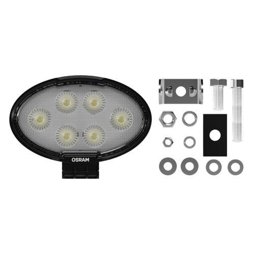 Kompletný montážny kit OSRAM LEDriving Oval VX150-WD – svetlomet, konzola, skrutky, matice a podložky