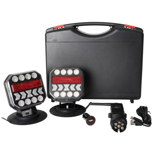 Kompletná sada bezdrôtových zadných LED svetiel s Can-Bus vysielačom, prepravným kufríkom, nabíjačkou do auta a USB kábla