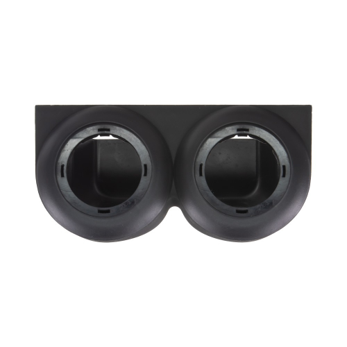 plastový domček pre uchytenie dvoch napájačov alebo USB zásuviek – čelný pohľad, dva kruhové otvory