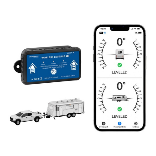 Detail snímača AOMOSUR TX s magnetickým držiakom pre presné meranie sklonu v dvoch osiach.