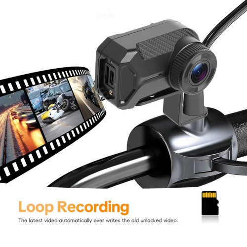 Kamera na motorku s funkciou slučkového záznamu (Loop Recording) namontovaná na riadidlách – slot pre microSD kartu