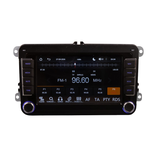 Autorádio VW Škoda – FM tuner s RDS na frekvencii 96,60 MHz, modré podsvietenie tlačidiel
