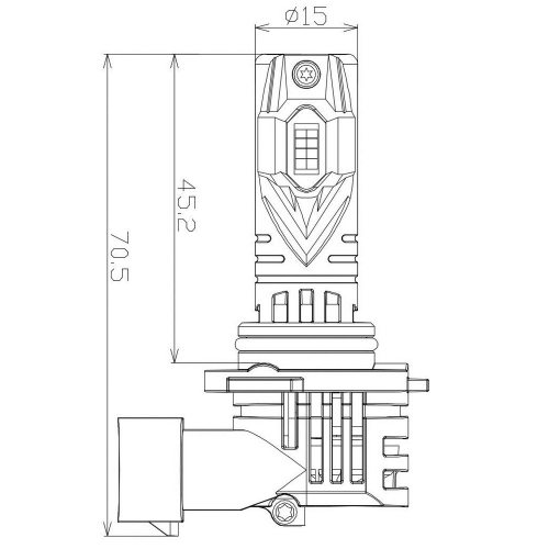 Rozmery LED autožiarovky HB4 9006 – ø 15 mm, dĺžka 70,5 mm, technický výkres