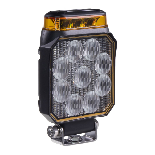 DUAL pracovný LED svetlomet WL-441WO – bočný pohľad, oranžový maják, hliníkové telo, nastaviteľná konzola