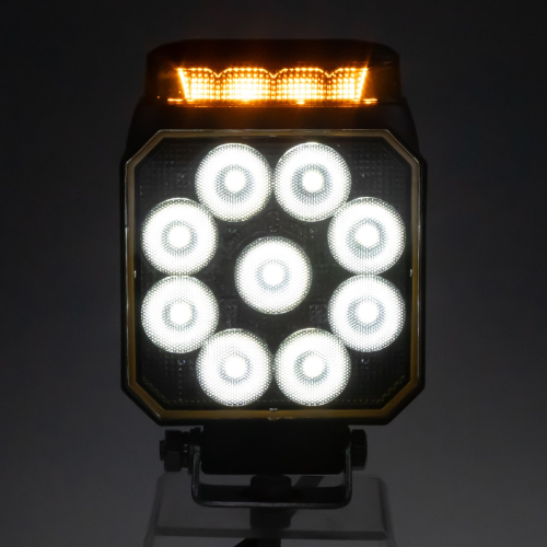 DUAL pracovný LED svietidlo WL-441WO – rozsvietené, 9 bielych LED a oranžový maják aktívny, tma