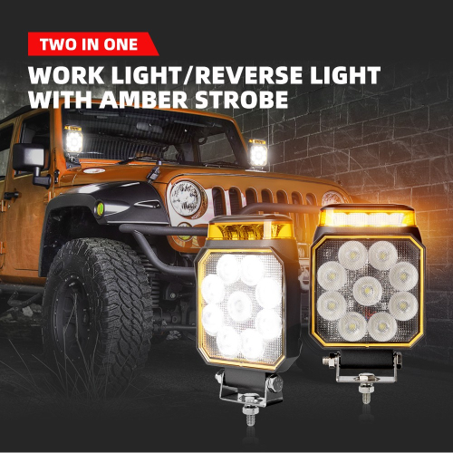 DUAL pracovný LED svietidlo WL-441WO – montáž na offroad vozidle, biele pracovné svetlo a oranžový maják
