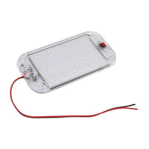 LED svietidlo interiéru 48× SMD 150 × 75 mm – rozsvietené, studená biela 6 000 K, tlačidlový vypínač, červený a čierny napájací vodič