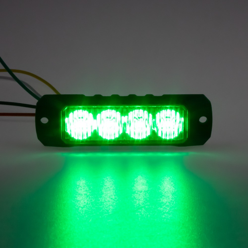 Zelené výstražné LED svetlo 20 W – rozsvietený modul, 4 LED diódy, intenzívna zelená farba