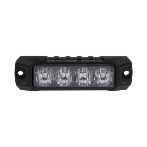 Červeno-modrý výstražný LED predátor – čelný pohľad, 8 LED diód, priehľadná šošovka, hliníkové telo