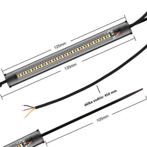Rozmery LED smerovkového pásika – dĺžka 135 mm, svetelná časť 125 mm, vodič 450 mm