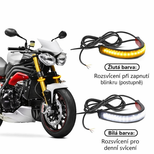 Montáž LED smeroviek na motocykel – oranžová smerovka a biele pozičné svetlo na riadidlách