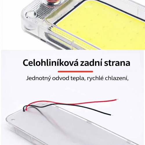 Hliníková zadná strana LED svietidla a napájacie vodiče červená / čierna