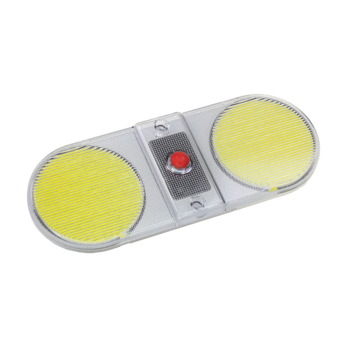 Oválne LED interiérové svietidlo COB 198 × 77 mm – čelný pohľad, dve COB plochy a tlačítkový vypínač v strede