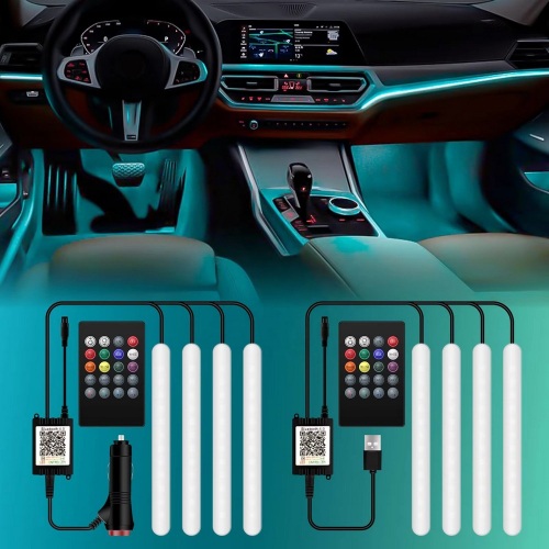 Farebné varianty LED ambientného osvetlenia 95RGB-SET23 – modrá, červená, oranžová, žltá, zelená, dúhová; obsah balenia USB verzie