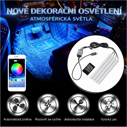 Ambientné LED osvetlenie 95RGB-SET23 – modrý interiér auta, ovládanie cez aplikáciu na telefóne