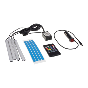 LED ambientné osvetlenie interiéru RGB 12 V – 4x pásik 162 mm, Bluetooth, synchronizácia s hudbou, CL zásuvka