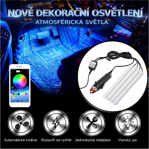 Sada ambientného LED svietidla s CL konektorom – modrý interiér auta a ovládanie cez aplikáciu na telefóne