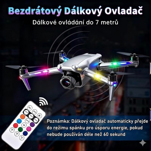 Diaľkový ovládač mini LED výstražných svetiel s dosahom 7 m a dron s farebnými blikajúcimi svetlami