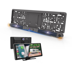 Bezdrôtový cúvací SET – kamera so 2 senzormi v rámiku ŠPZ, solárne napájanie, monitor 10,36" IPS, Apple CarPlay, Android Auto