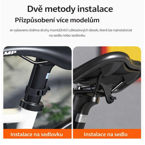 Montáž svetla 95DE15 na sedlovku alebo sedlo bicykla – dva priložené držiaky