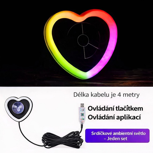 RGB srdce neonové svetlo rozsvietené – dúhový efekt, kábel 4 m, ovládanie tlačidlom a aplikáciou