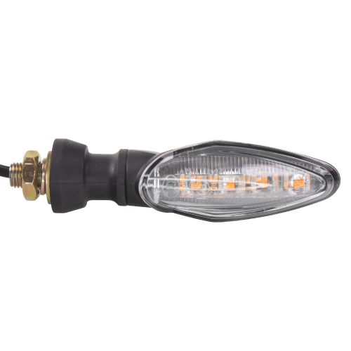 LED smerovka na motocykel – bočný pohľad, priesvitný kryt, skrutka M10