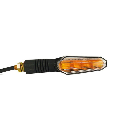 LED smerové svetlo na motocykel – bočný pohľad, priesvitný kryt, závit M10