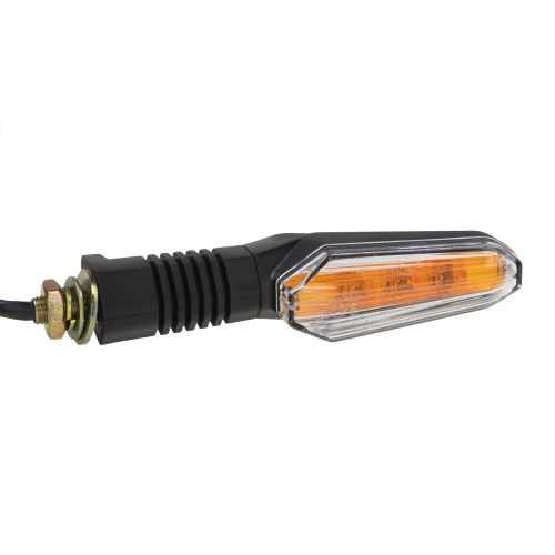 LED smerovka na motocykel – detail priehľadného sklíčka s oranžovými LED diódami