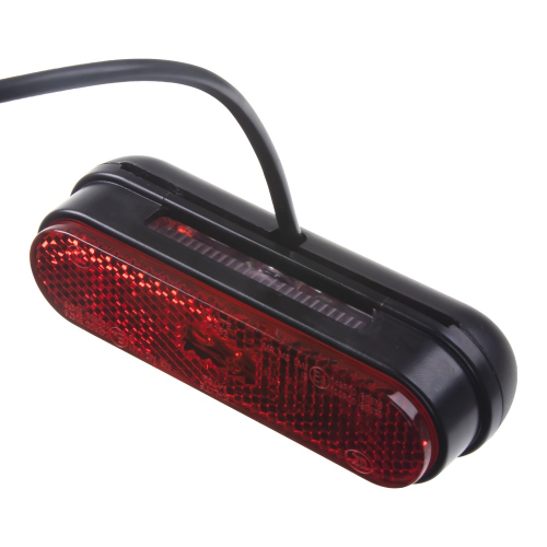 LED zadné svietidlo na motocykel – bočný pohľad, čierna plastová základňa, červený kryt