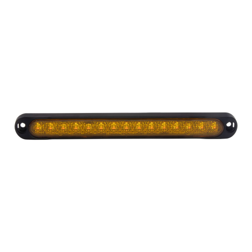 LED směrové světlo – čelní pohled, 15 LED diod, oranžový kryt, černé tělo ABS