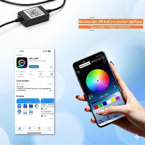 Ovládanie Angel Eyes cez aplikáciu LED LAMP – Bluetooth, Android a iOS, výber farby a efektov