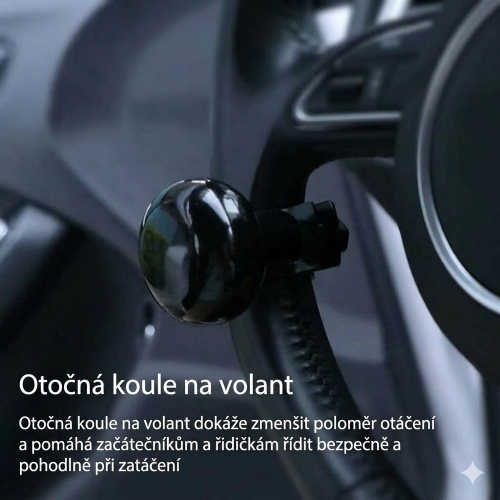 Guľa na volant namontovaná v interiéri auta – pohľad pri jazde