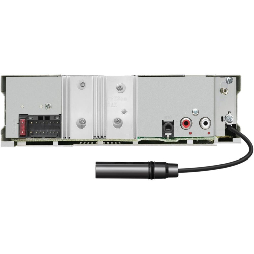 Zadný panel JVC KD-DB622BT – RCA predzosilňovačové výstupy, ISO konektor, anténny vstup
