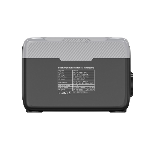 Spodná strana powerbankу GPS310 s technickými parametrami a certifikátmi CE