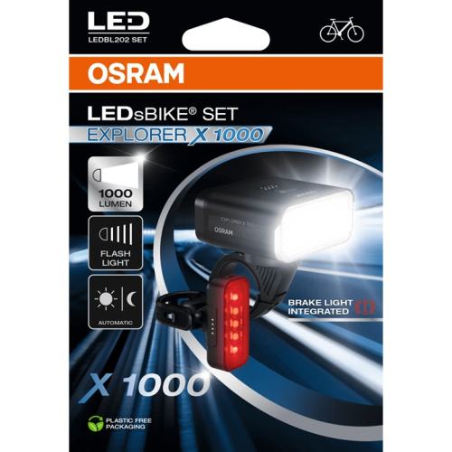 OSRAM LEDsBIKE EXPLORER X 1000 SET – cyklosvietidlá predné + zadné, 1000 lm, IP54, USB-C, off-road