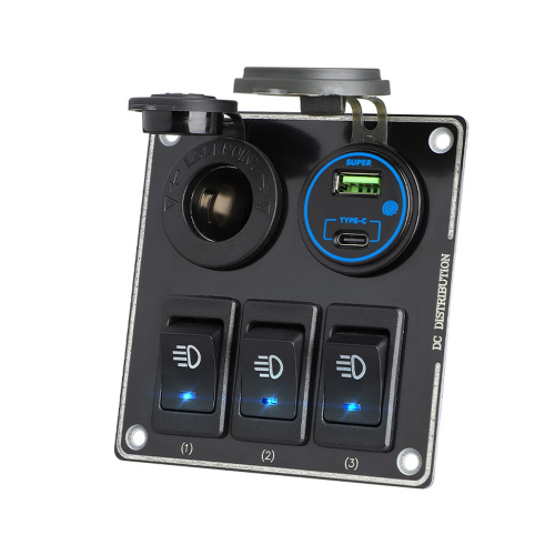 Spínačový panel 12/24 V s USB-C, USB-A a CL zásuvkou